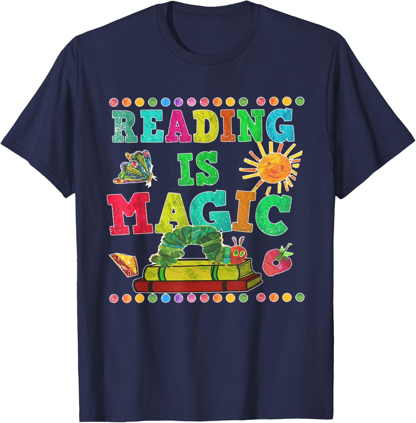 Reading Is Magical Book Lover Teacher Girls Woman T-Shirt - T-Shirt | Navy