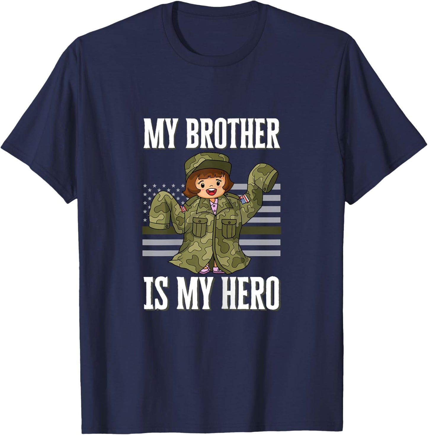 Kids My Brother Hero Thin Green Line for Daughter of Soldier T-Shirt - T-Shirt | Navy