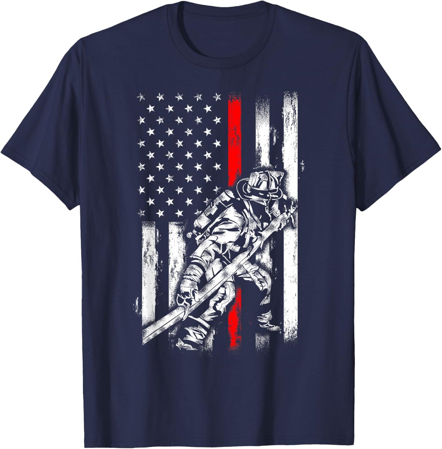 Firefighter American Flag for US Fireman T-Shirt - T-Shirt | Navy