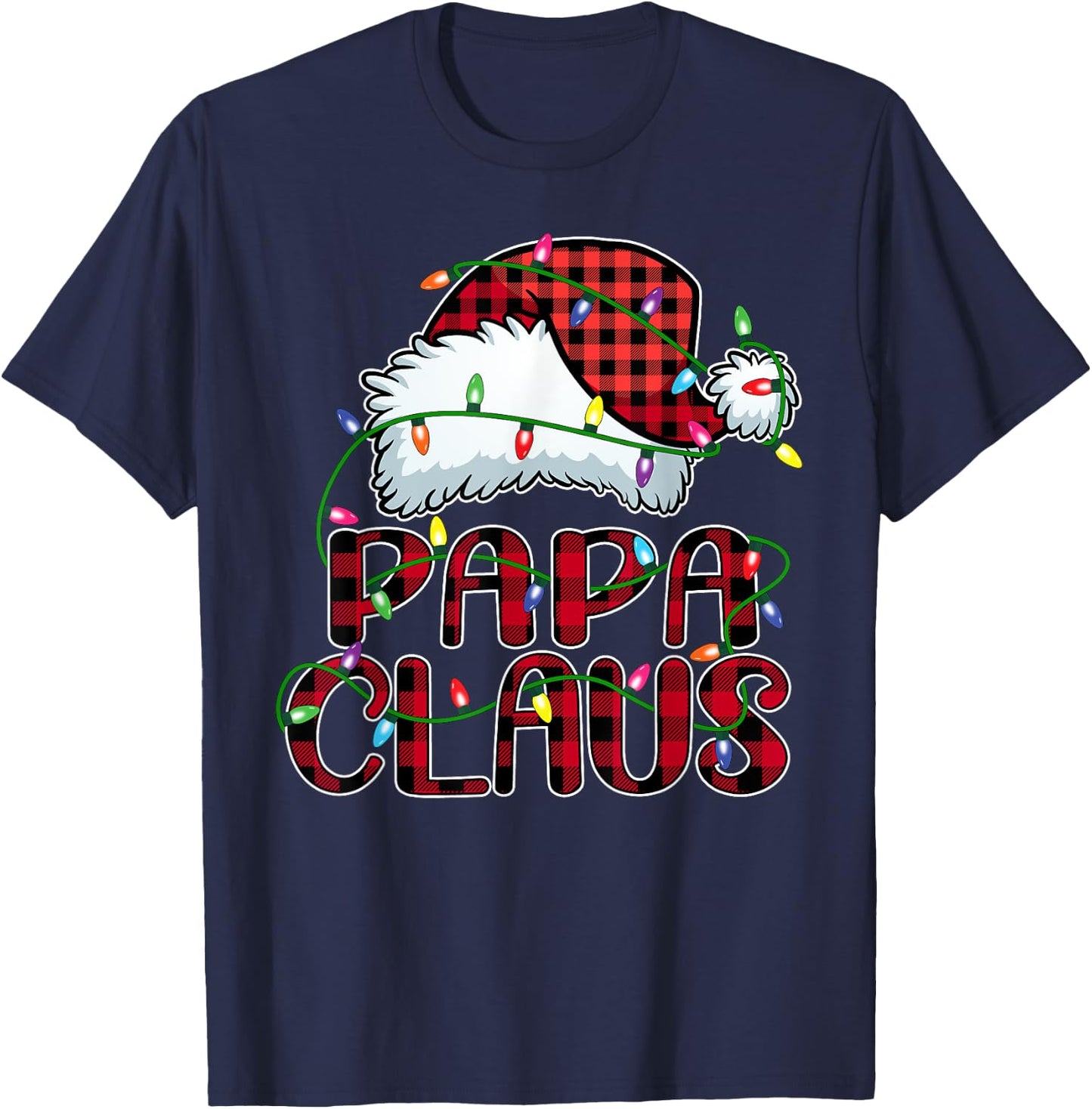 Papa Claus Shirt Christmas Lights Pajama Family Matching T-Shirt - T-Shirt | Navy