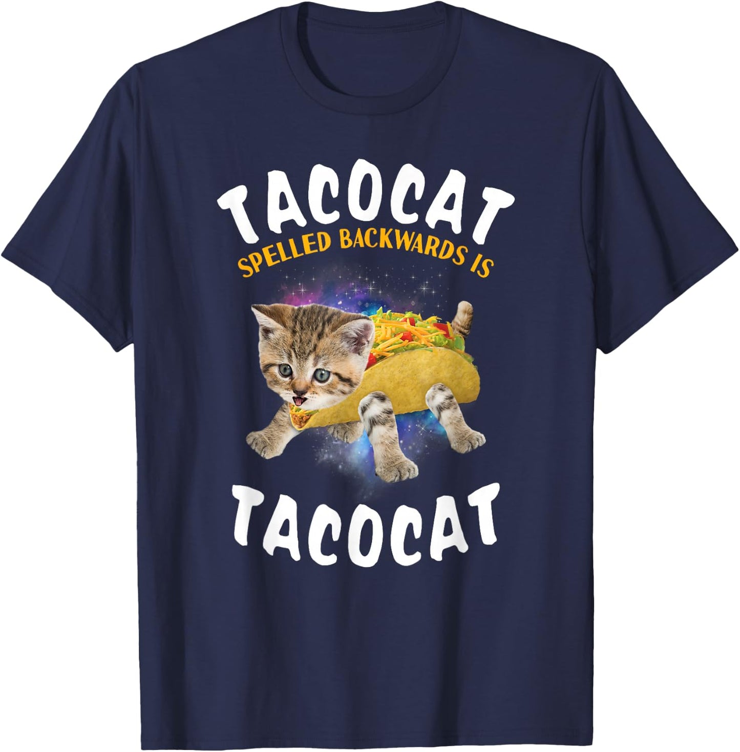 Tacocat Spelled Backward is Tacocat Cat and Taco Lover T-Shirt - T-Shirt | Navy