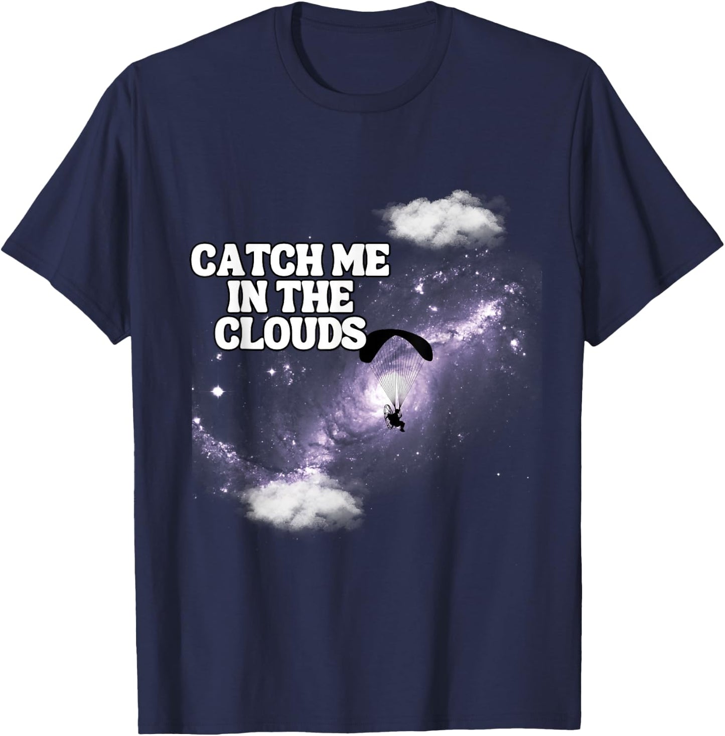 Flying with a Paramotor in the Space or Universe - Adults' Black Small Classic Fit Short Sleeve with Round Collar - Paramotoring Pilot Training T-Shirt - T-Shirt | Navy