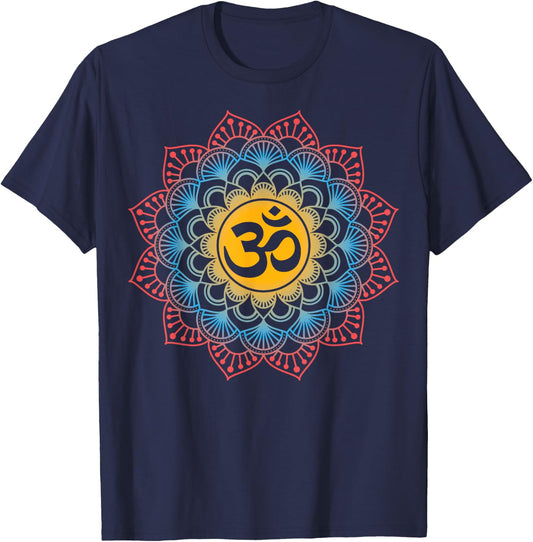 Om Symbol Mandala Flower Meditation Workout Yoga Lover T-Shirt - T-Shirt | Navy