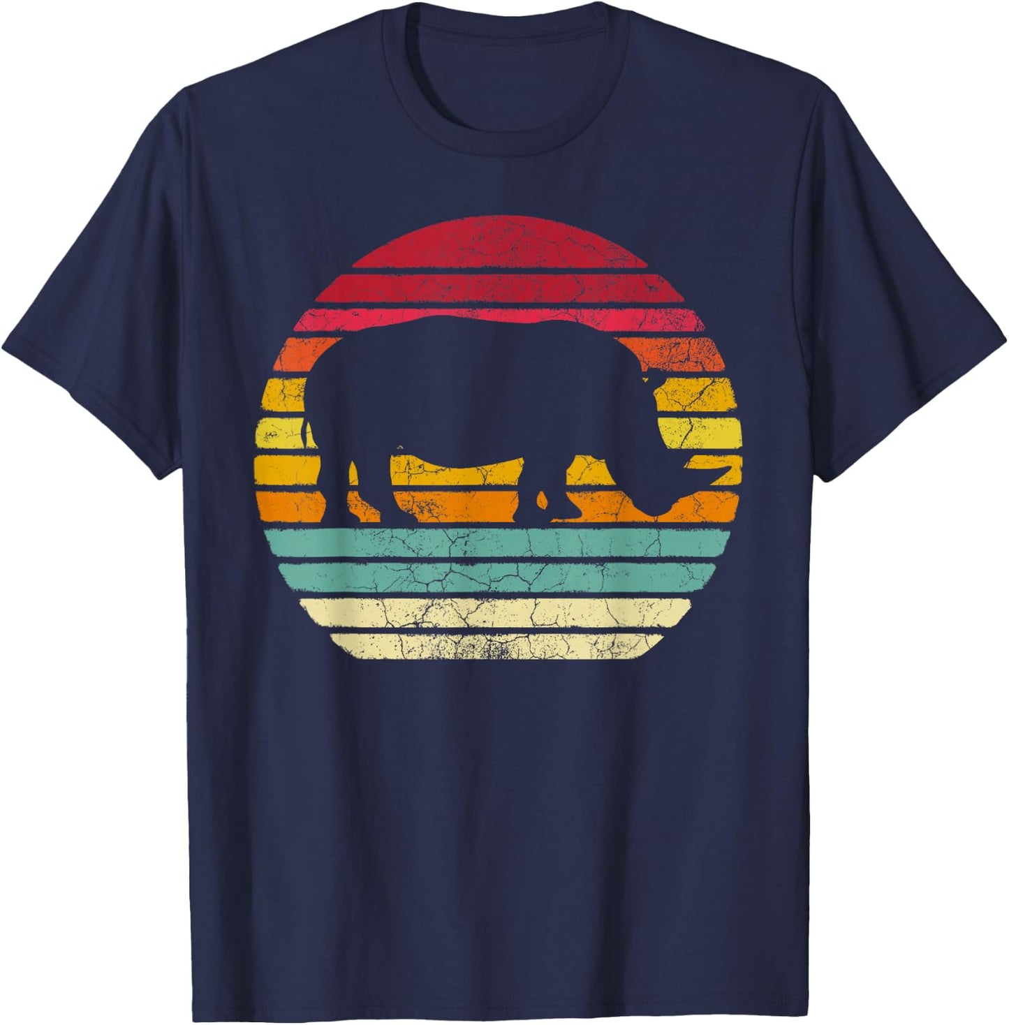 Rhino Rhinoceros - Retro Style Vintage Funny 70s 80s 90s T-Shirt - T-Shirt | Navy