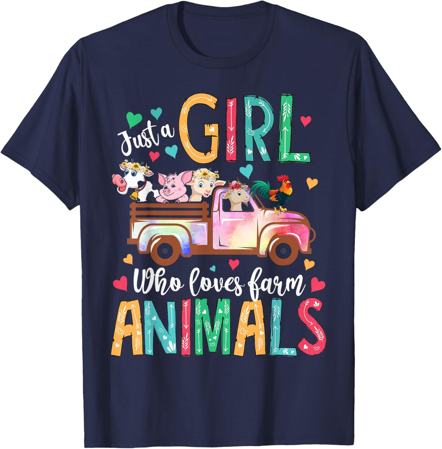 Just A Girl Who Loves Farm Animals Flower Floral Girl Farmer T-Shirt - T-Shirt | Navy