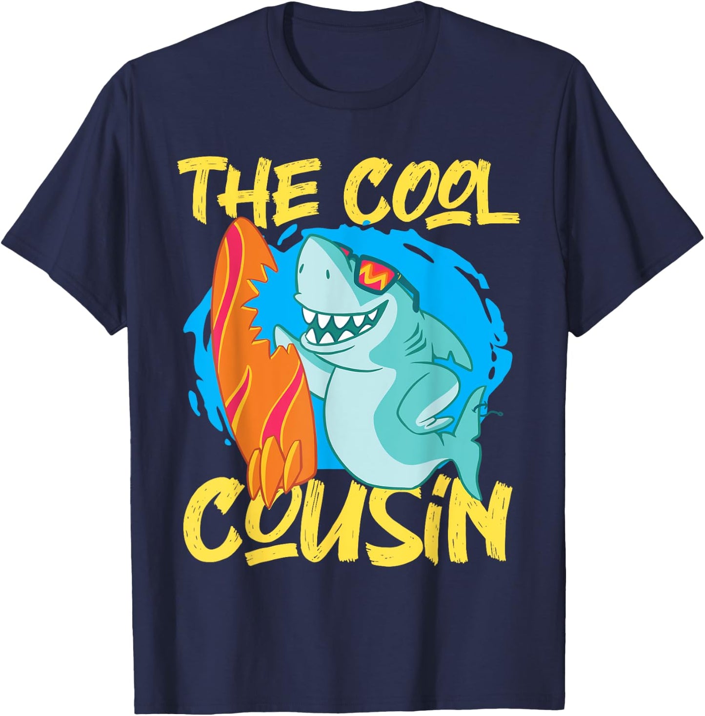 The Cool Cousin Shark With Surfboard T-Shirt - T-Shirt | Navy