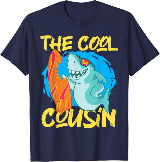 The Cool Cousin Shark With Surfboard T-Shirt - T-Shirt | Navy