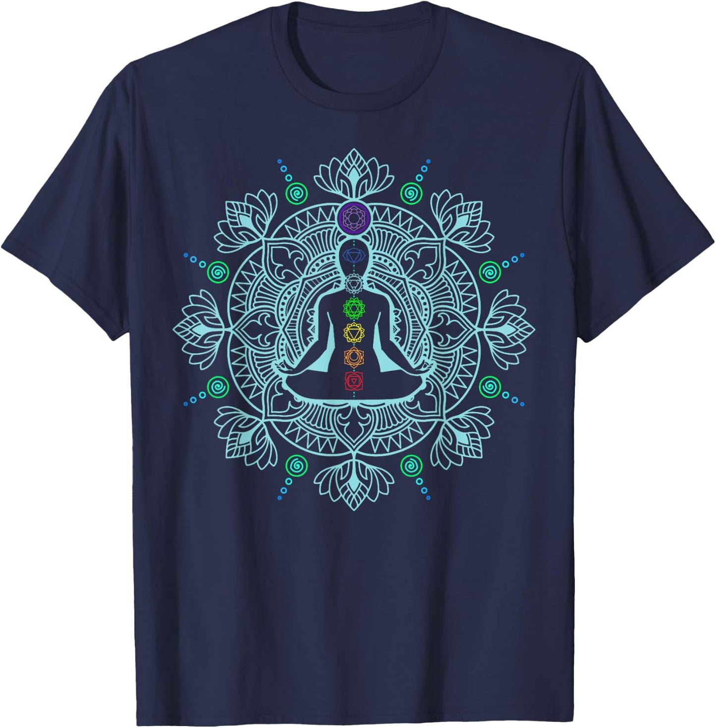 Colors of the Chakras Sacred Yoga Buddha Chakra T-Shirt - T-Shirt | Navy