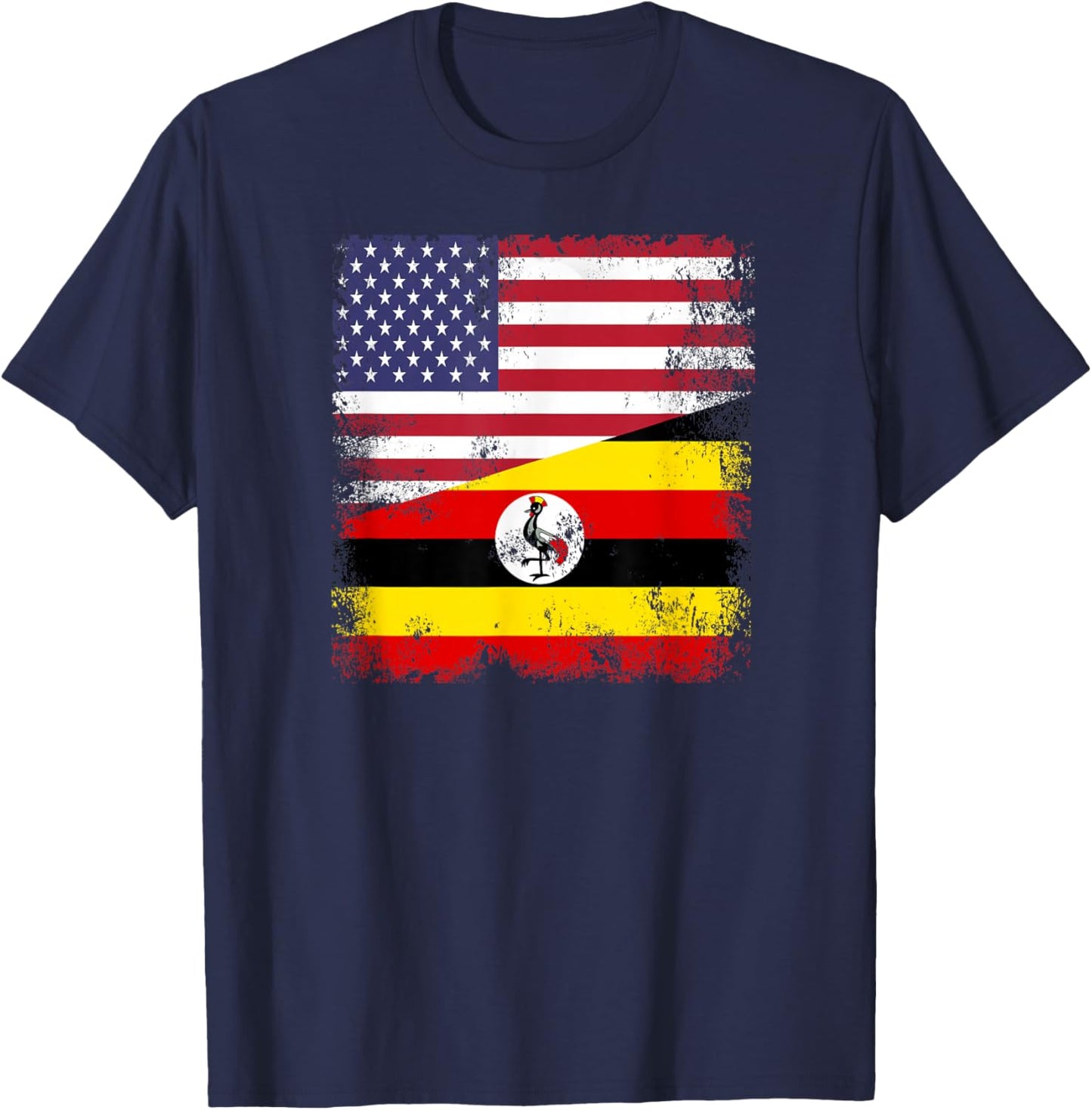 Half Ugandan Flag | Vintage Uganda USA Gift T-Shirt - T-Shirt | Navy