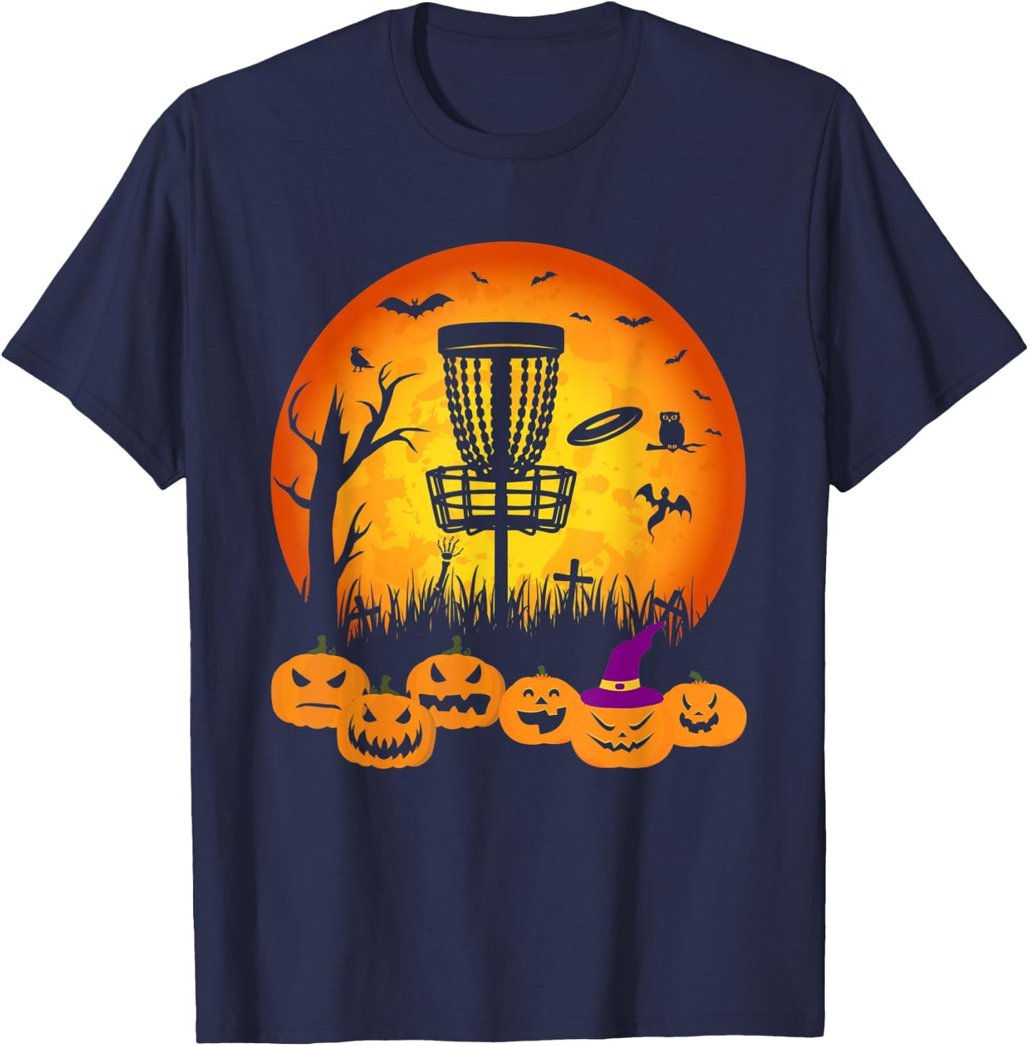 Retro Disc Golf Halloween Graveyard Scary Disc Golf Player T-Shirt - T-Shirt | Navy
