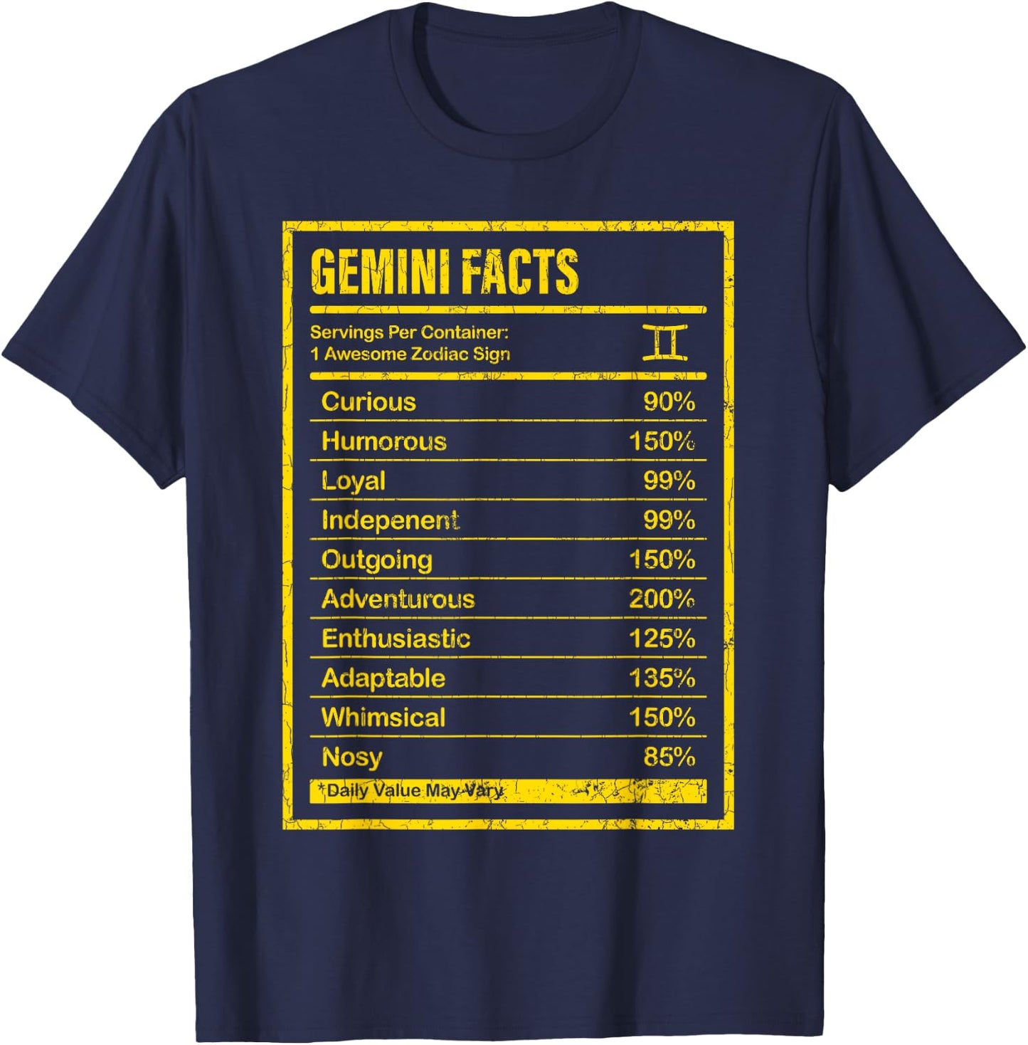 Gemini Zodiac Sign Gift Men Women Funny T-Shirt - T-Shirt | Navy