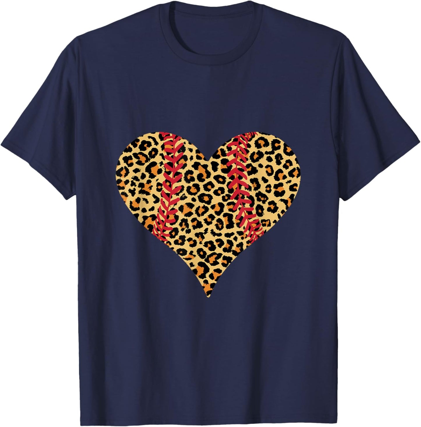 Baseball heart Leopard print softball Mom T-Shirt - T-Shirt | Navy