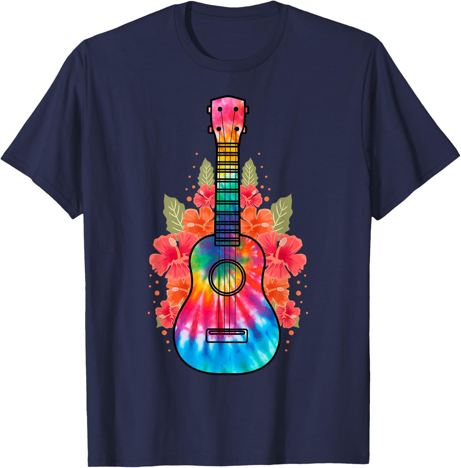 Hawaii Uke Flower Ukulele Guitar T-Shirt - T-Shirt | Navy