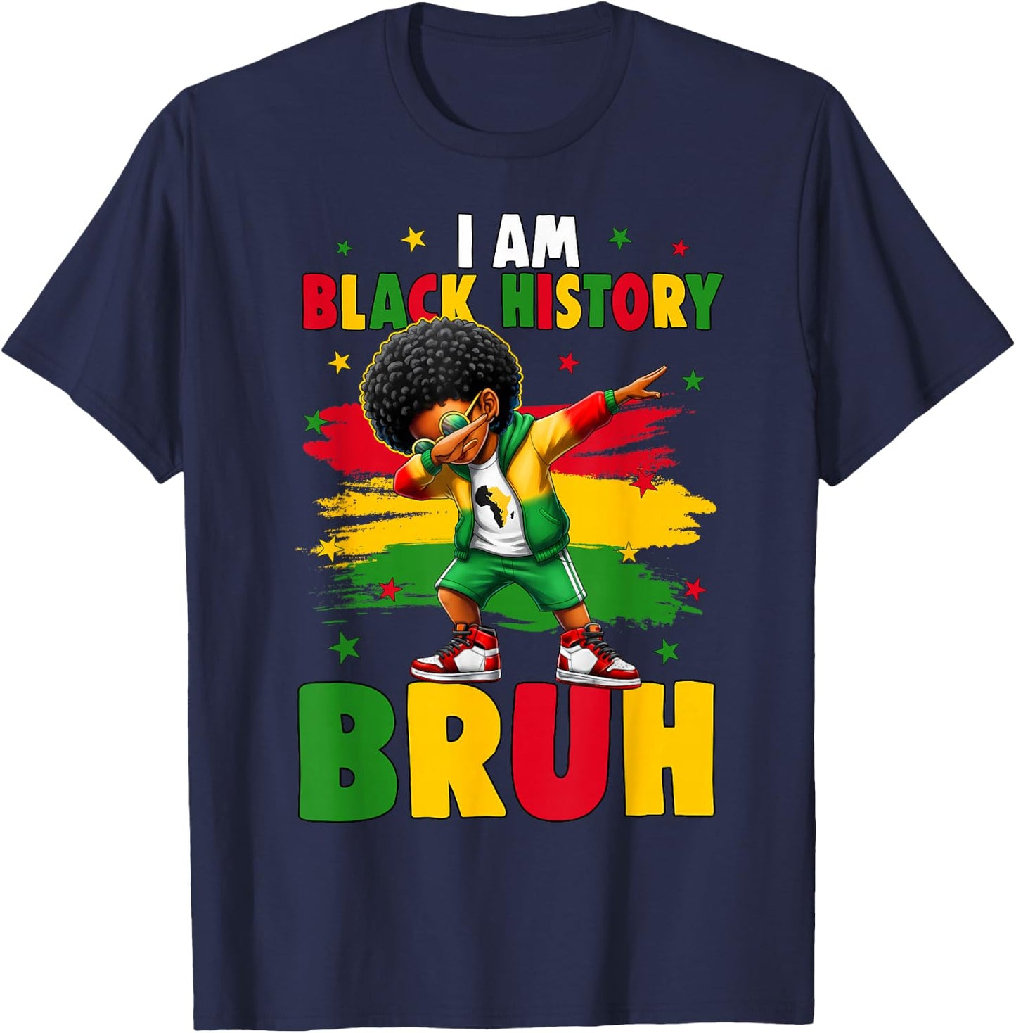 I Am Black History Bruh Dabbing Kid Black History Month Boys T-Shirt - T-Shirt | Navy