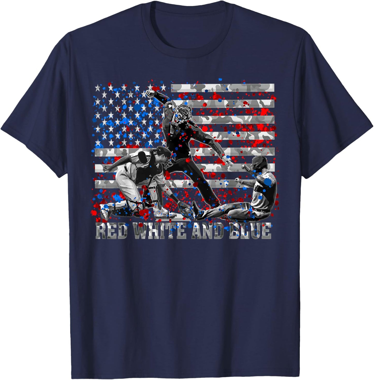 American Flag Patriotic Funny Baseball Umpire Blue Gift T-Shirt - T-Shirt | Navy