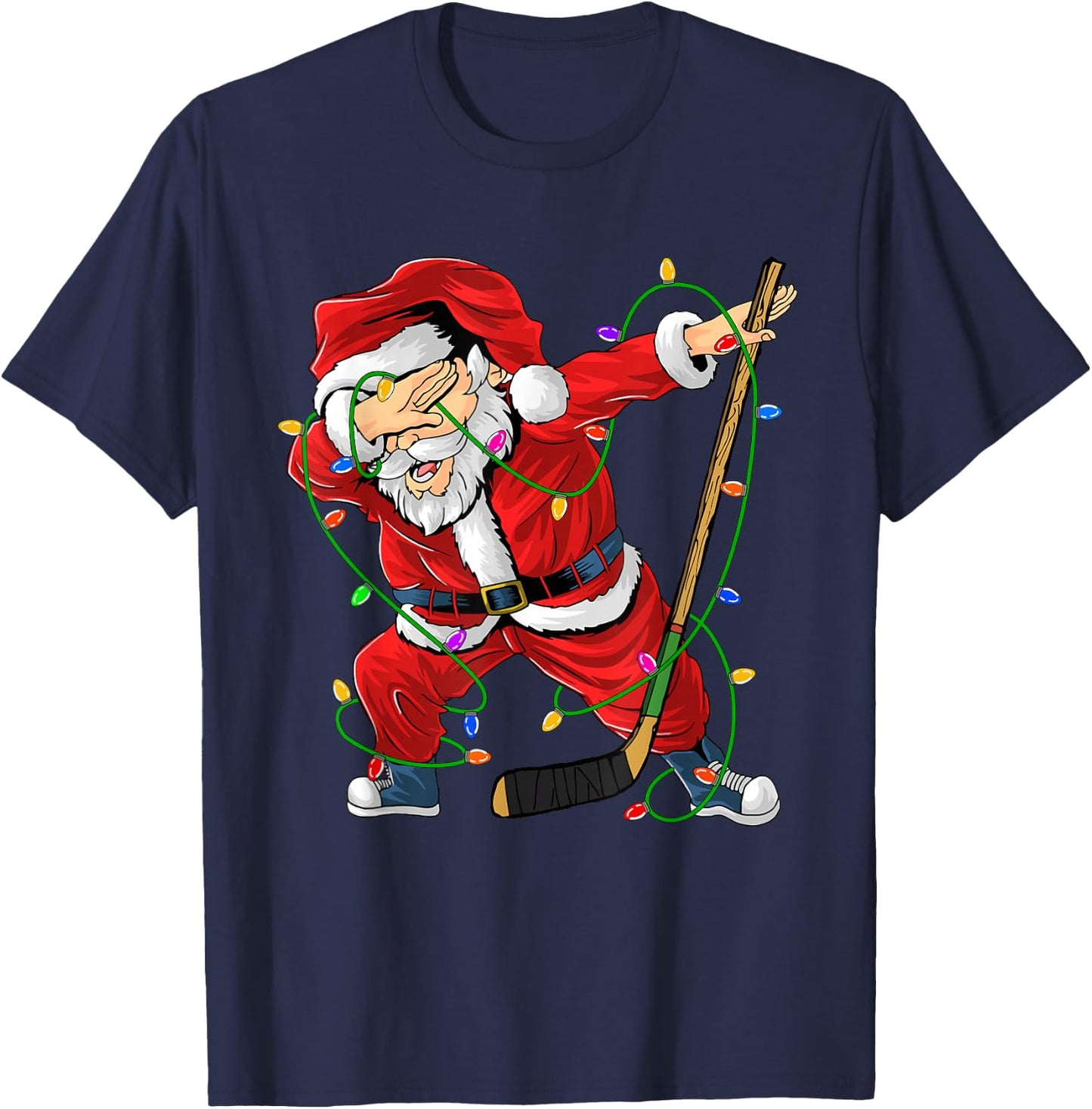 Merry Christmas Ice Hockey Dabbing Santa Claus Hockey Player T-Shirt - T-Shirt | Navy