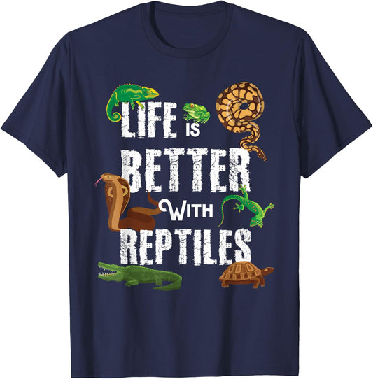 Life Is Better With Reptiles Lizard Reptile Pet Lover T-Shirt - T-Shirt | Navy