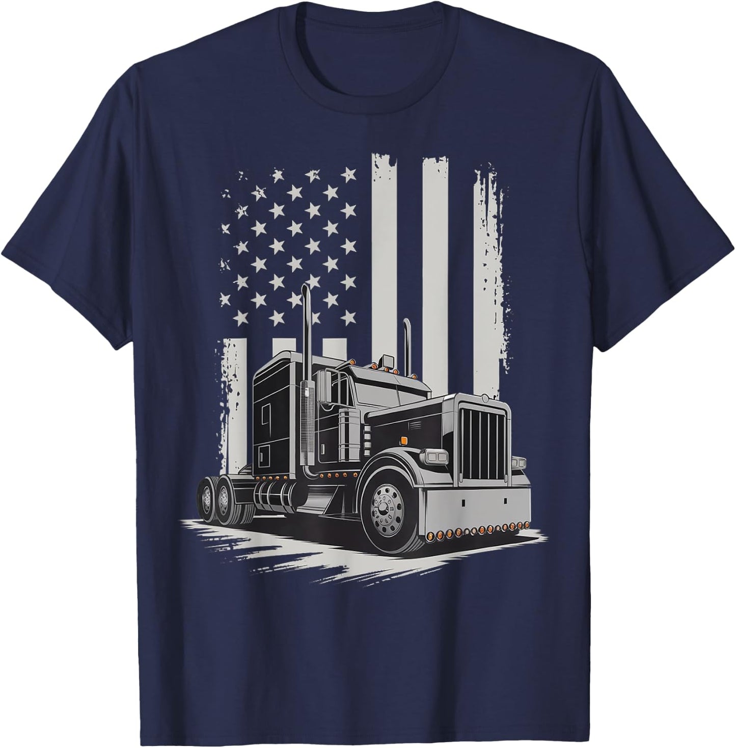 Trucker USA American Flag Truck Driver Patriotic 4th Of July T-Shirt - T-Shirt | Navy