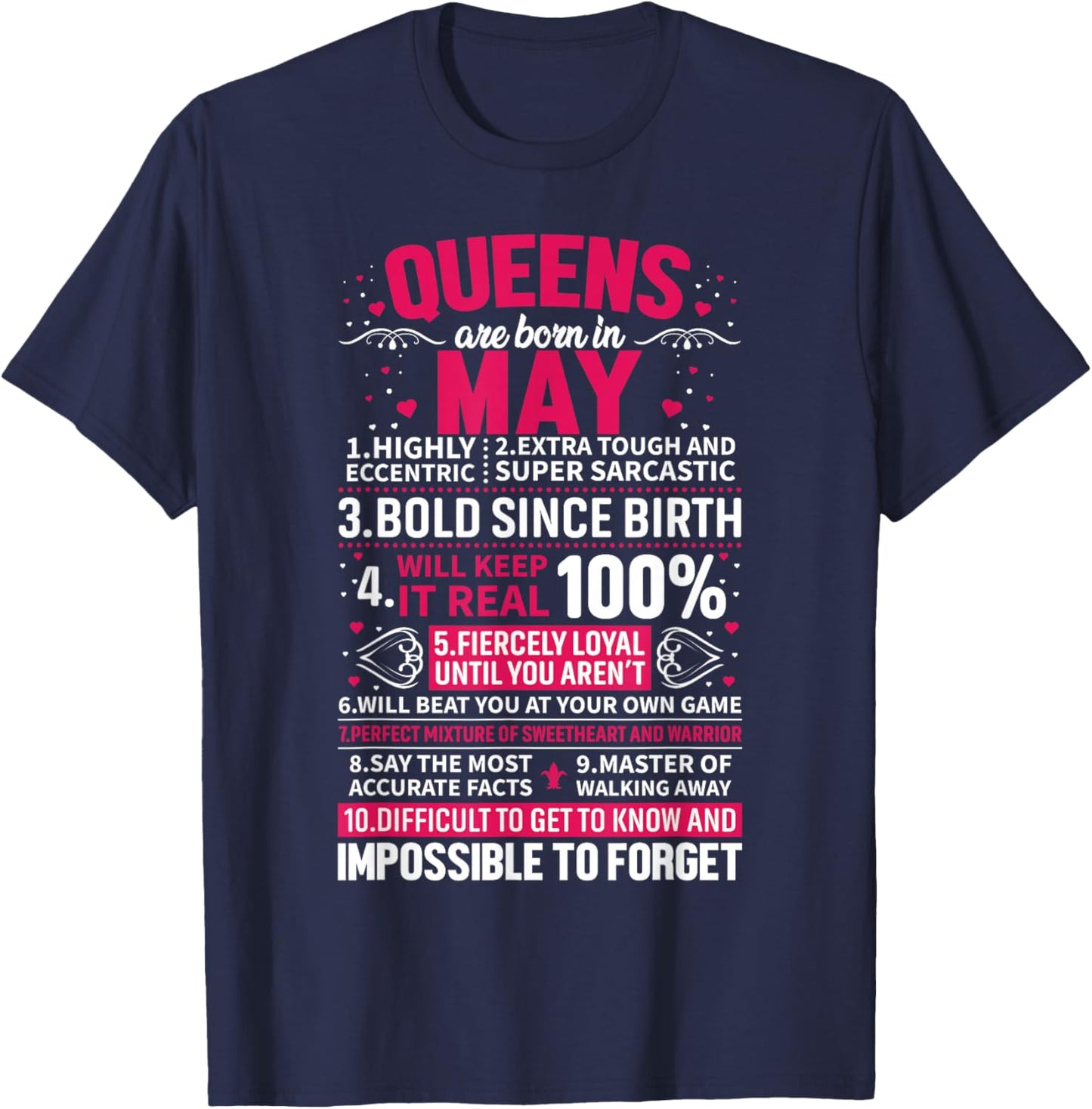 Queens Are Born in May T-Shirt - T-Shirt | Navy