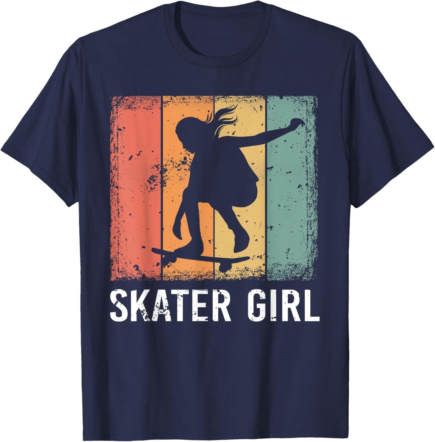 Cool Skater Art Women Girls Skateboarding Skateboard Skating T-Shirt - T-Shirt | Navy