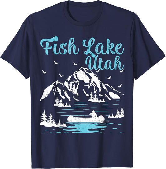 Summer Vacation Mountain Retro Utah Fish Lake Women Kids T-Shirt - T-Shirt | Navy