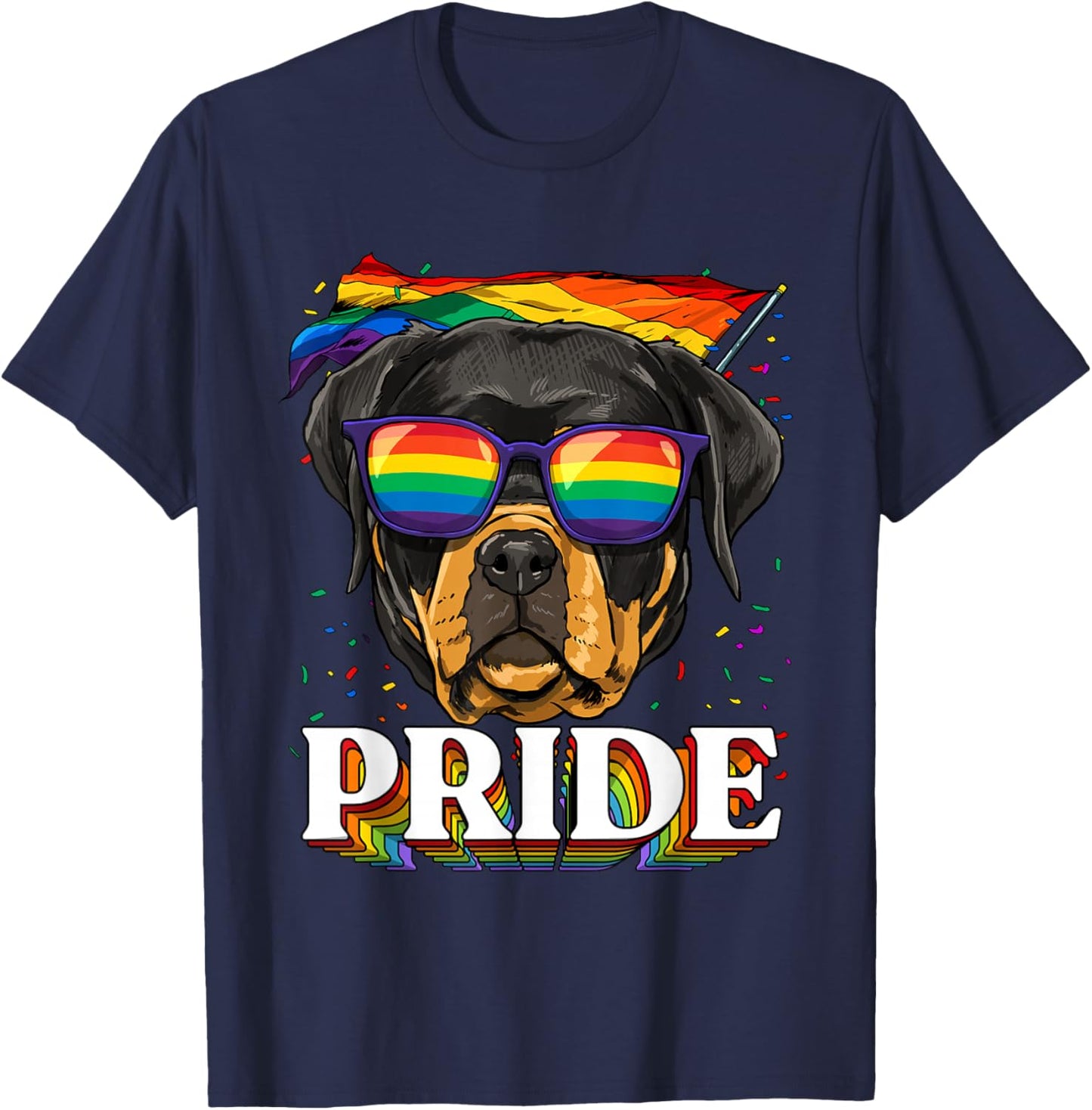 LGBT Rottweiler Gay Pride LGBTQ Rainbow Flag Sunglasses T-Shirt - T-Shirt | Navy