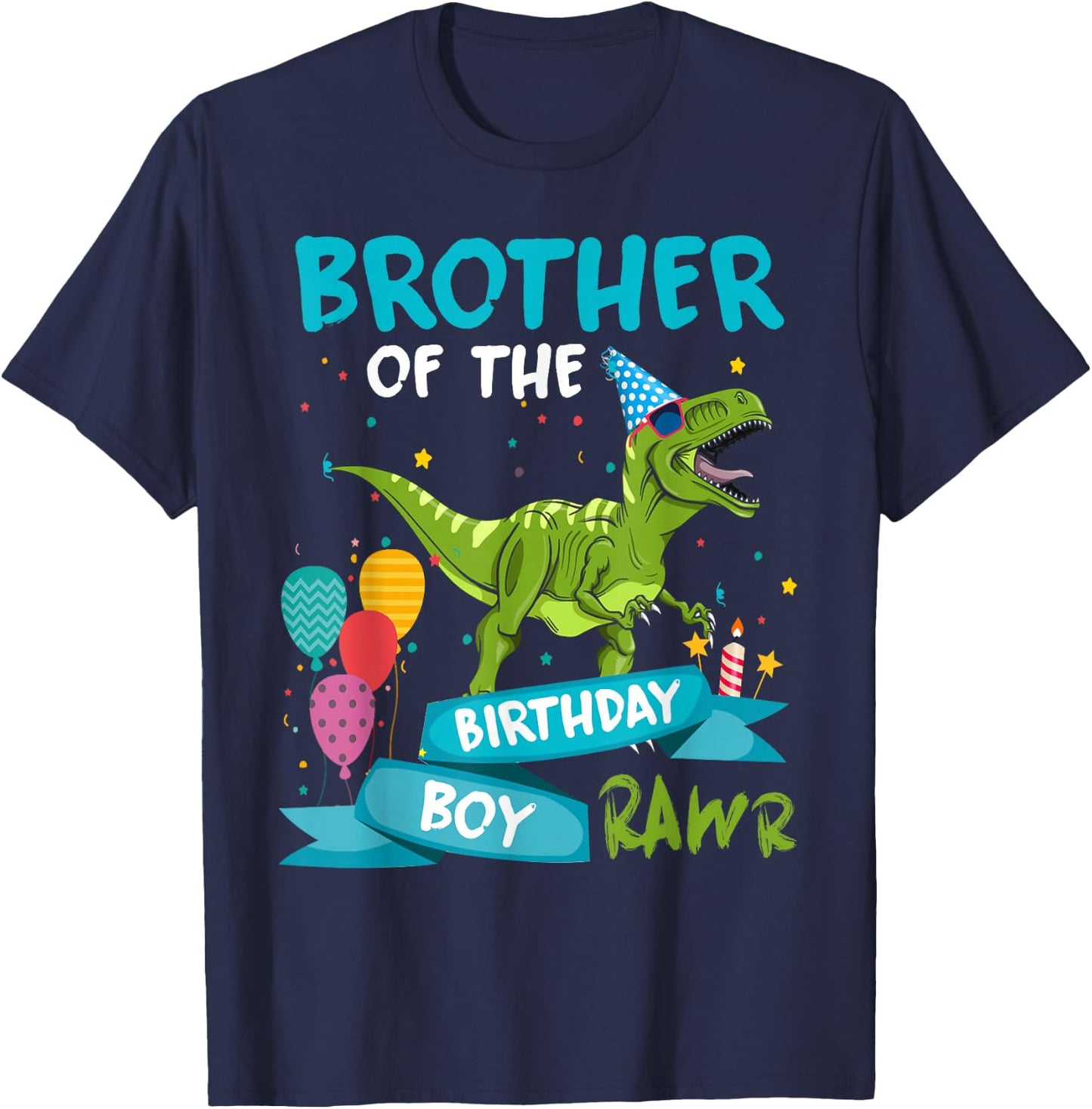 Brother of the Birthday Boy T-Rex Dinosaur Birthday Matching T-Shirt - T-Shirt | Navy