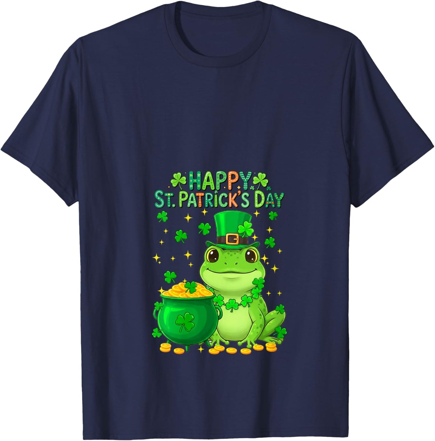 Women's Happy St. Patrick's Day Frog Shamrocks Coins Lover Kids V-Neck T-Shirt - T-Shirt | Navy