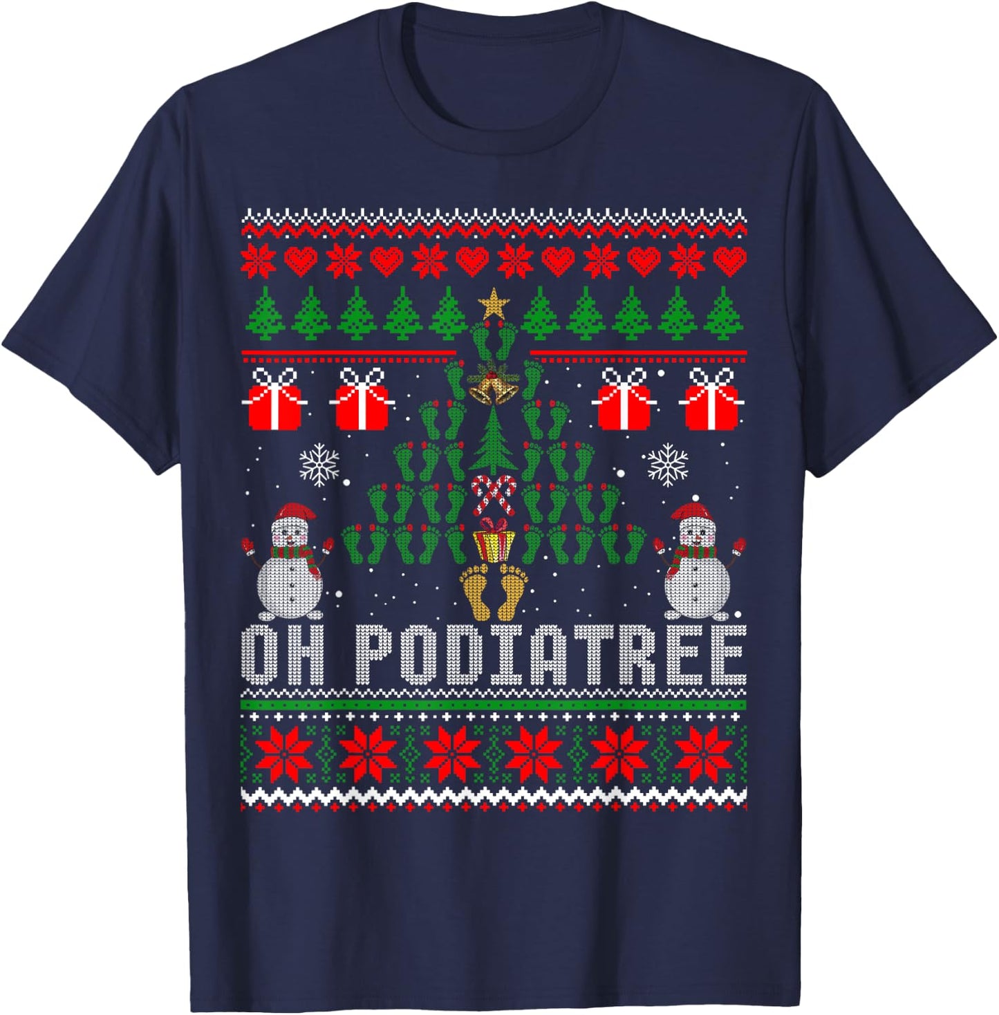 Funny Podiatry Christmas Tree Foot Podiatrist Gift Ugly T-Shirt - T-Shirt | Navy