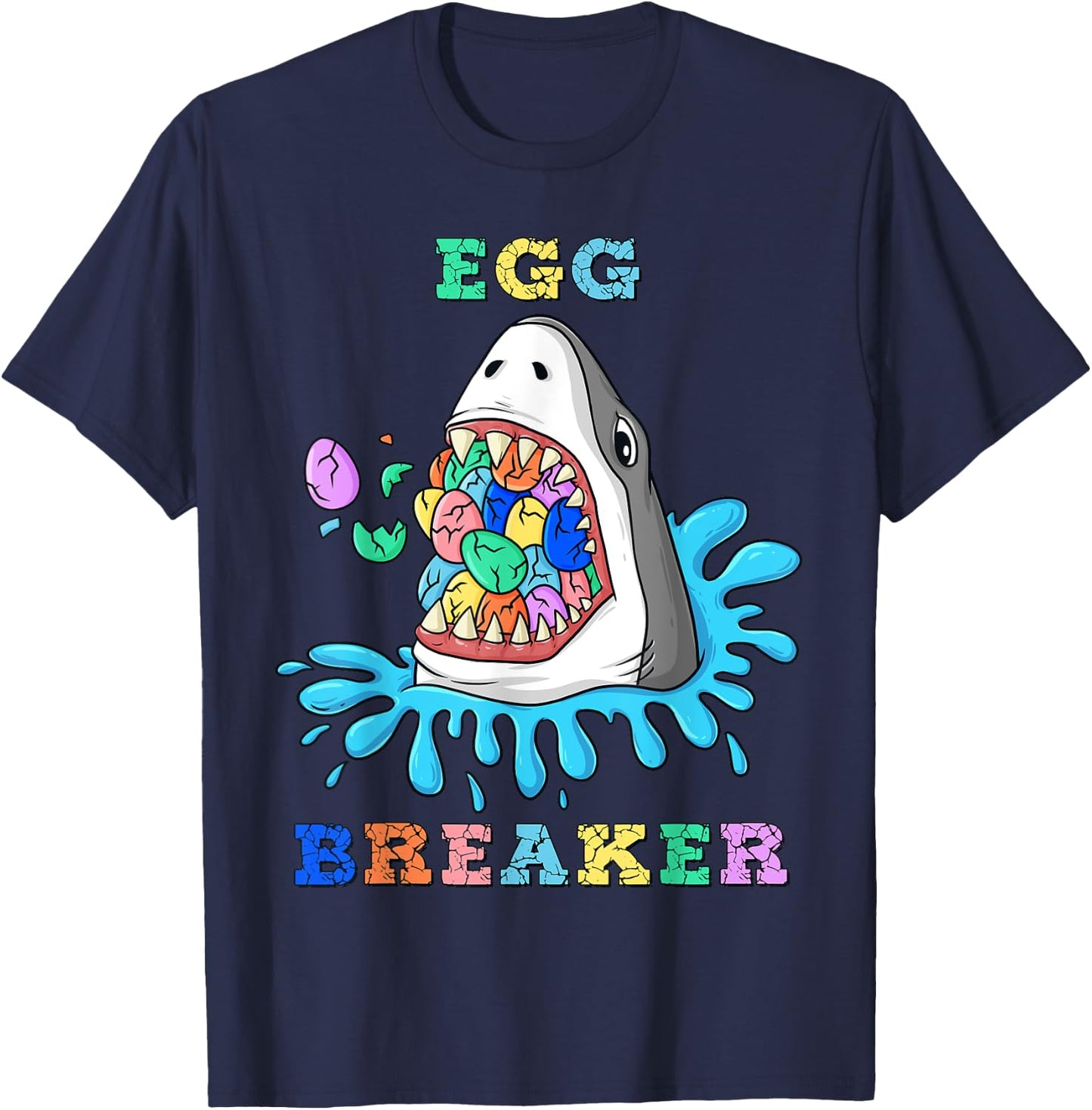 Egg Breaker Shark Easter Funny Boys Girls Kids T-Shirt - T-Shirt | Navy