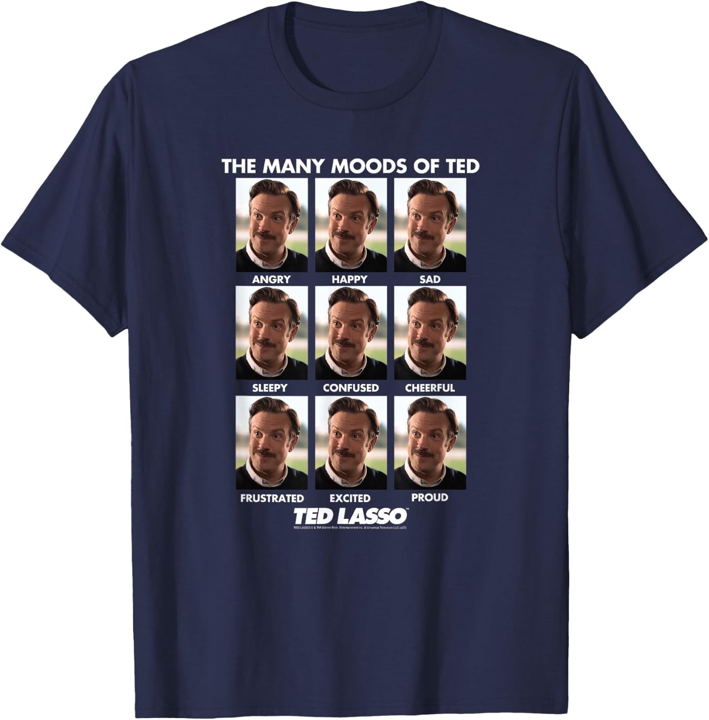 Blue Ted Lasso Football Shirt: Classic Fit Cotton with Moods of Ted Print T-Shirt - T-Shirt | Navy