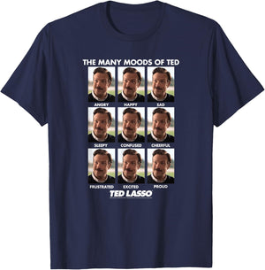 Blue Ted Lasso Football Shirt: Classic Fit Cotton with Moods of Ted Print T-Shirt - T-Shirt | Navy