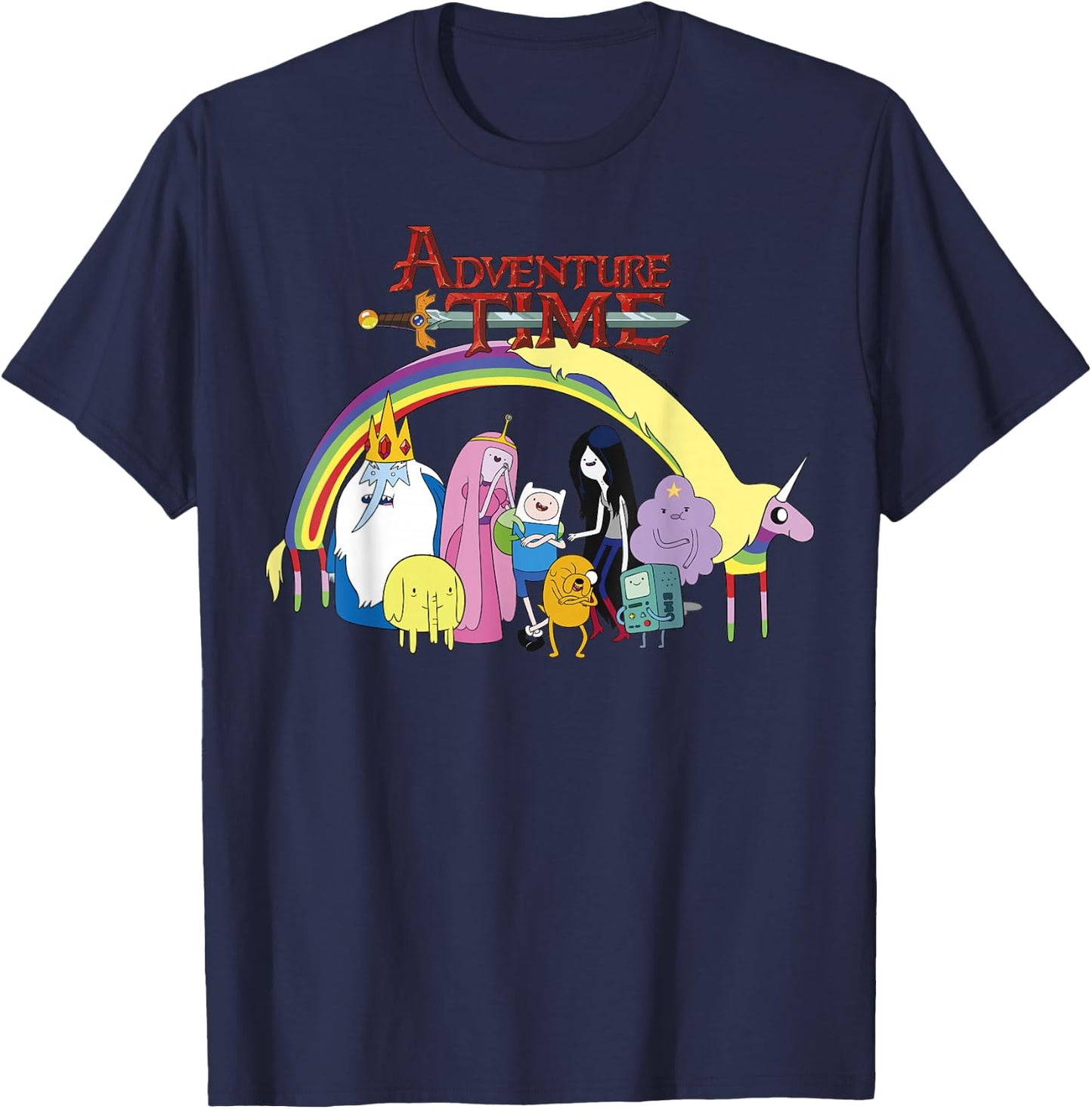 Adventure Time Classic Rainbow Unicorn Group Shot T-Shirt - T-Shirt | Navy