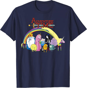 Adventure Time Classic Rainbow Unicorn Group Shot T-Shirt - T-Shirt | Navy