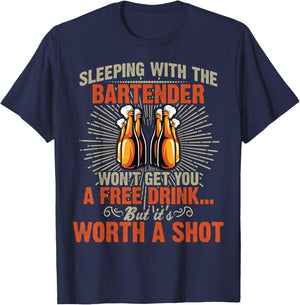 Sleeping With Bartender Funny Bartending Waitress Mixologist T-Shirt - T-Shirt | Navy