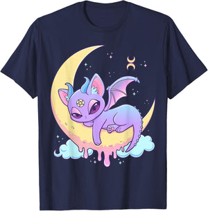 Pastel Goth Witchy Cat Cute Creepy Wiccan Cat Demon Menhera T-Shirt - T-Shirt | Navy