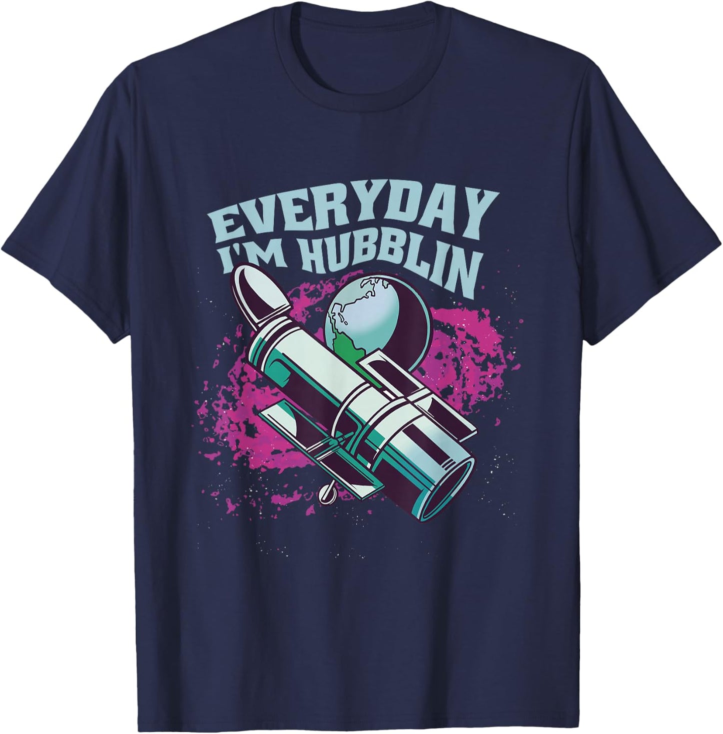 Funny Hubble Telescope Astronaut -Astral Cosmic Design Space T-Shirt - T-Shirt | Navy