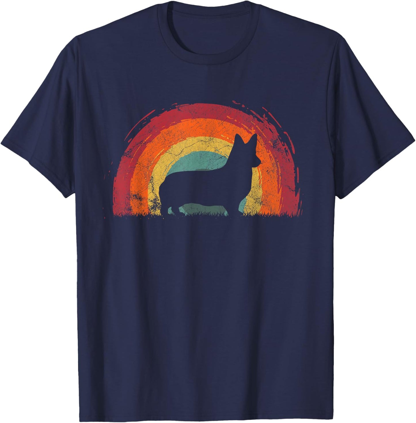 Dorgi Vintage Rainbow Dog Men Women T-Shirt - T-Shirt | Navy