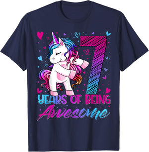 7 Year Old Gifts Unicorn Flossing 7th Birthday Girl Party T-Shirt - T-Shirt | Navy