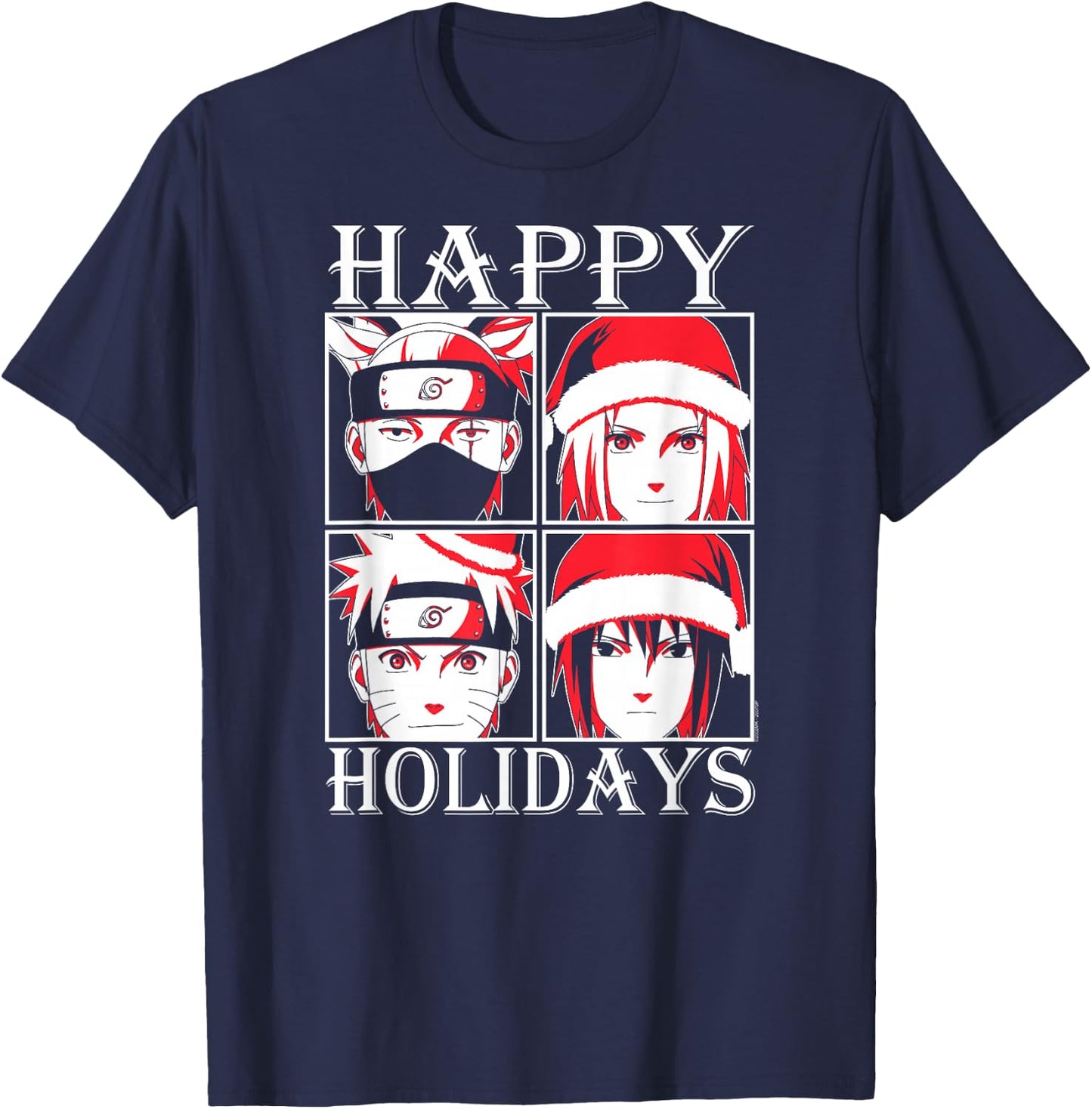 Naruto Shippuden Happy Holidays Characters Anime T-Shirt - T-Shirt | Navy