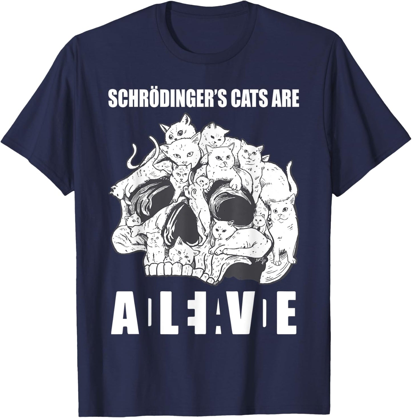 Schrödingers Cats Dead & Alive Science T-Shirt - T-Shirt | Navy