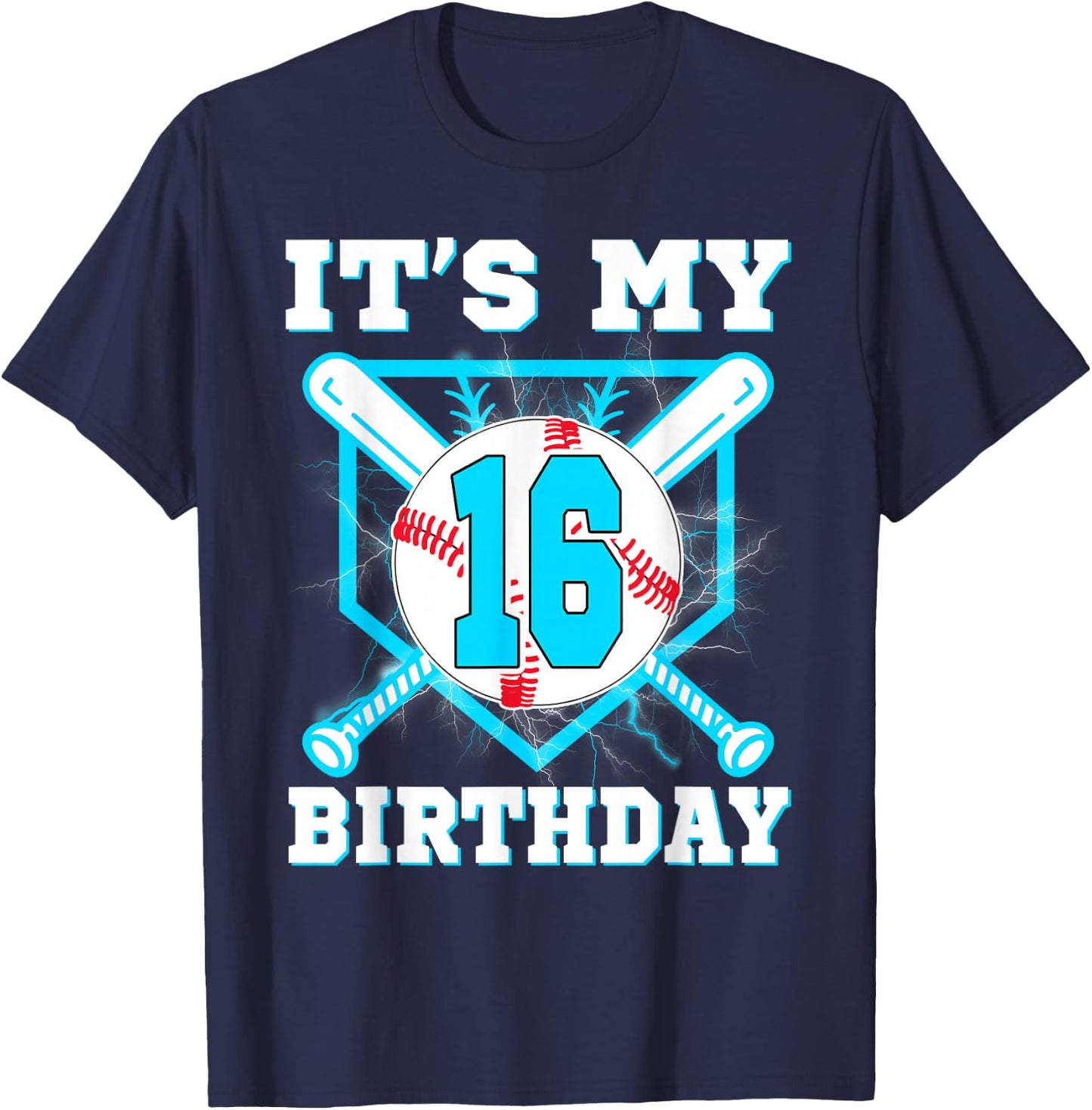 It's My 16th Birthday 16 Year Old Birthday Baseball Player T-Shirt - T-Shirt | Navy
