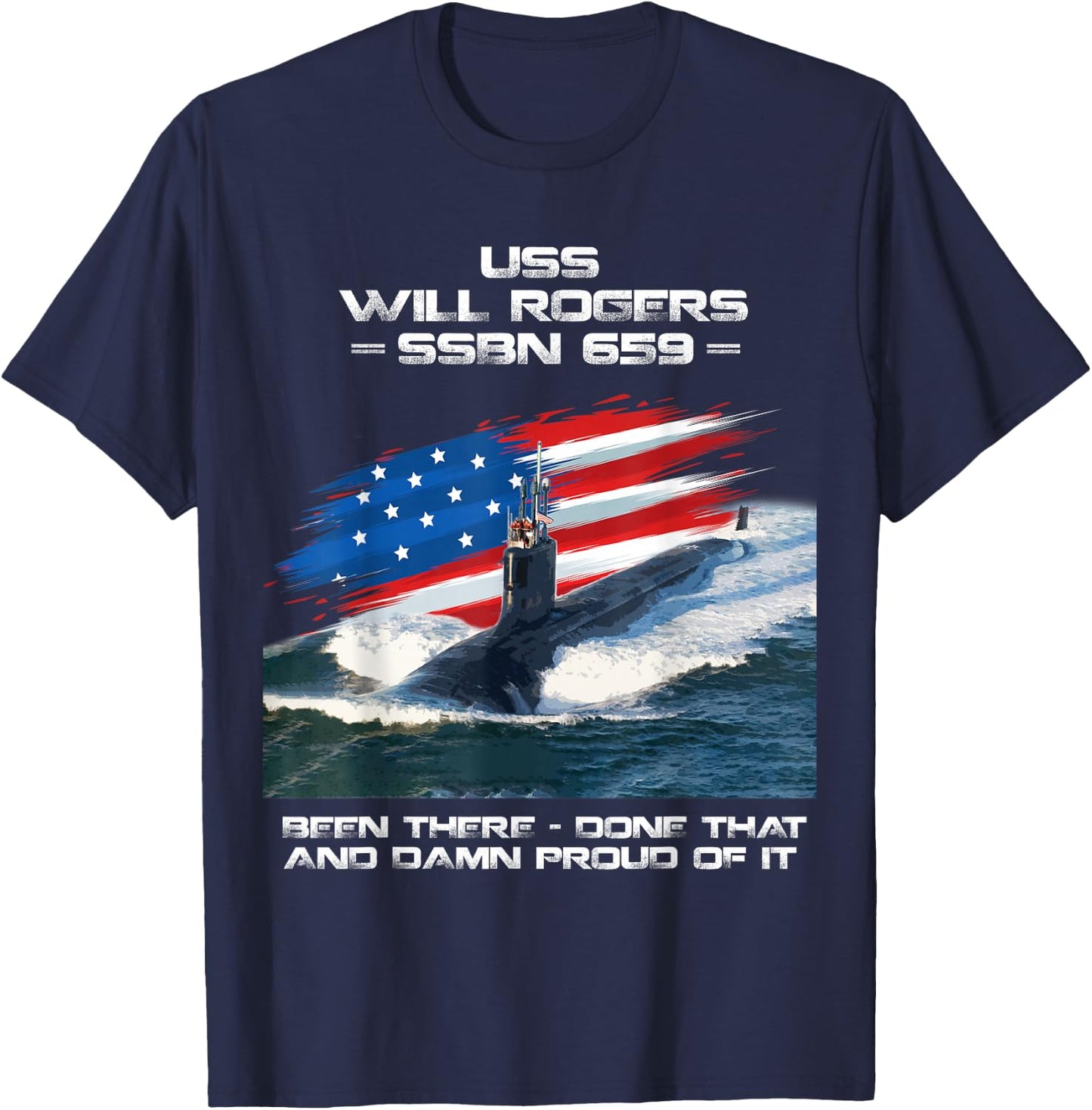 USS Will Rogers SSBN-659 American Flag Submarine Veteran T-Shirt - T-Shirt | Navy