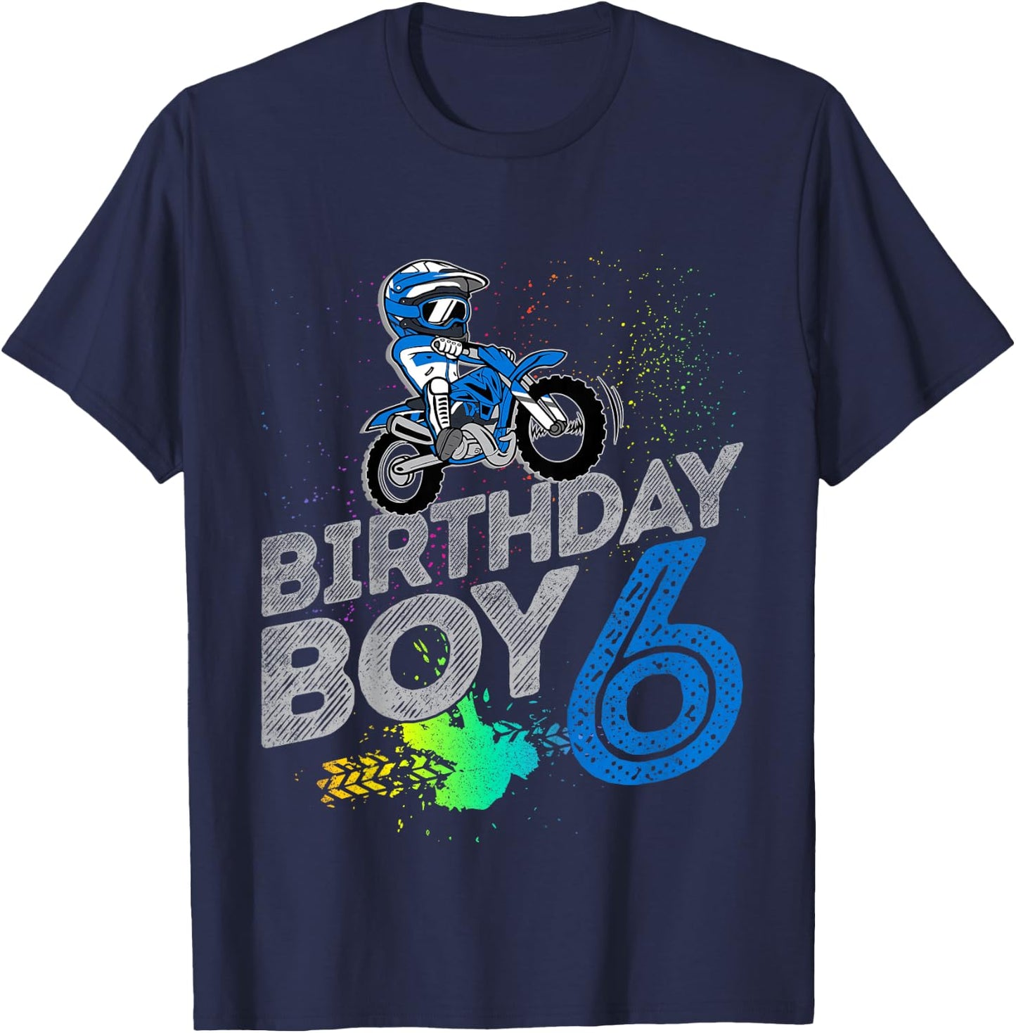 Kids Dirt Bike Rider 6 Years Old Motocross 6th Birthday Boy T-Shirt - T-Shirt | Navy