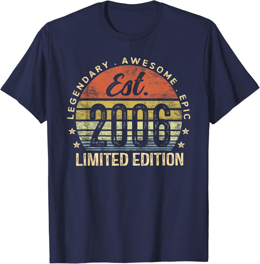 Legendary Awesome Epic 2006 Gifts Boys Girls 19th Birthday Retro Graphic , , Black, Small T-Shirt - T-Shirt | Navy