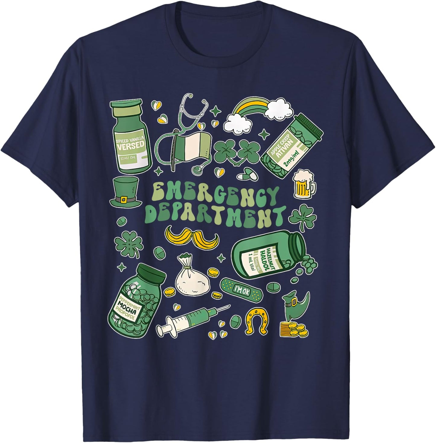 Emergency Department Nurse St. Patrick's Day ER ICU Nursing T-Shirt - T-Shirt | Navy