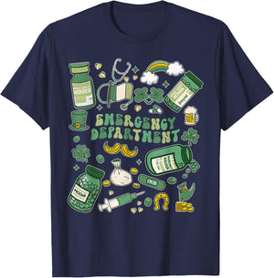 Emergency Department Nurse St. Patrick's Day ER ICU Nursing T-Shirt - T-Shirt | Navy