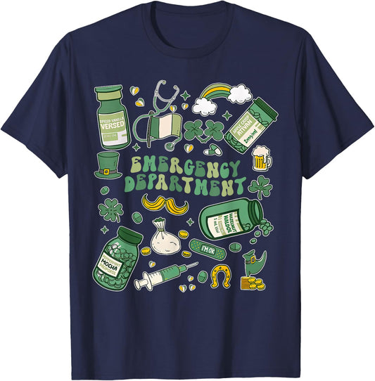 Emergency Department Nurse St. Patrick's Day ER ICU Nursing T-Shirt - T-Shirt | Navy