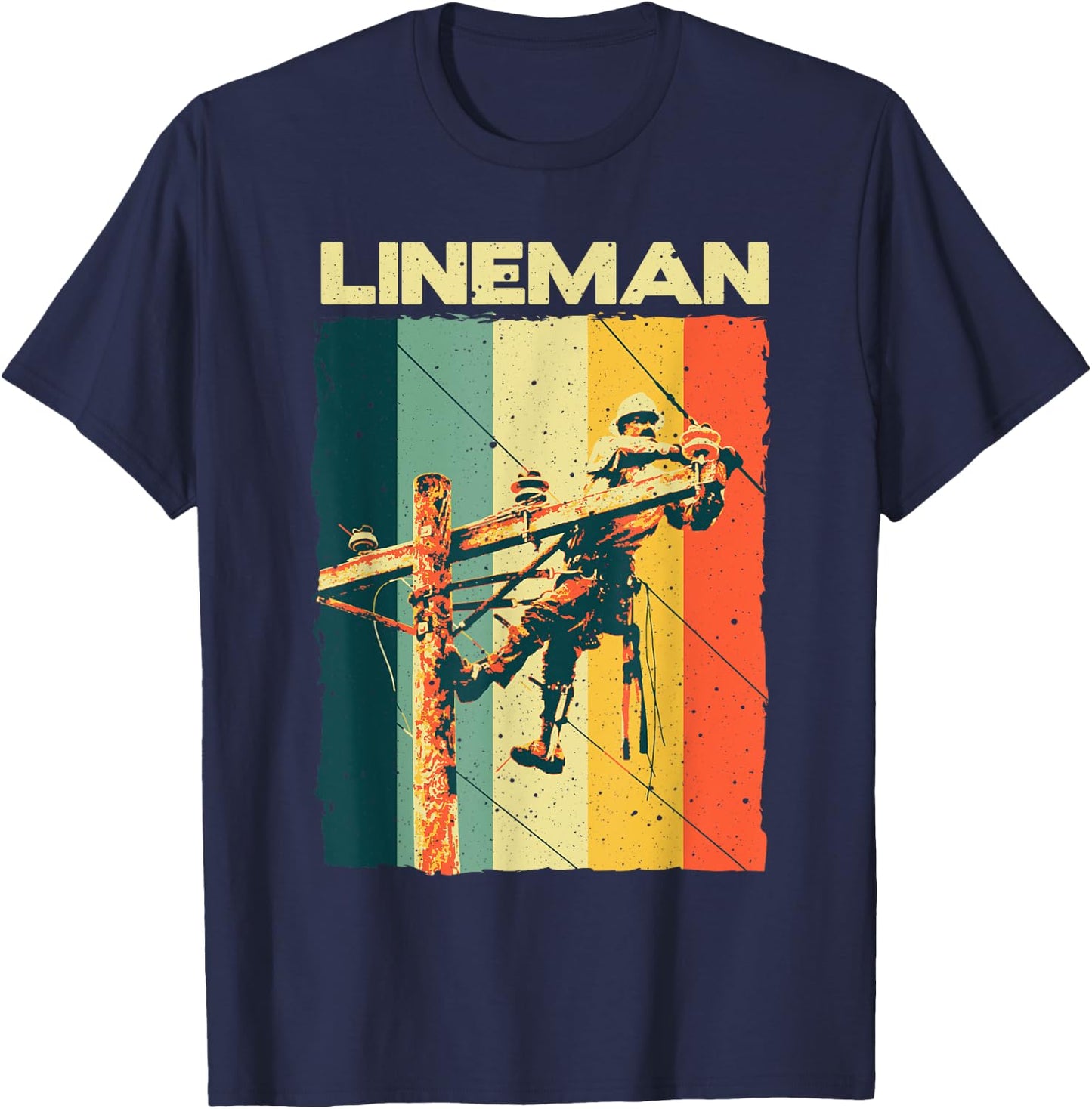 Funny Vintage Lineman Designs Men Women Electronics Lovers T-Shirt - T-Shirt | Navy