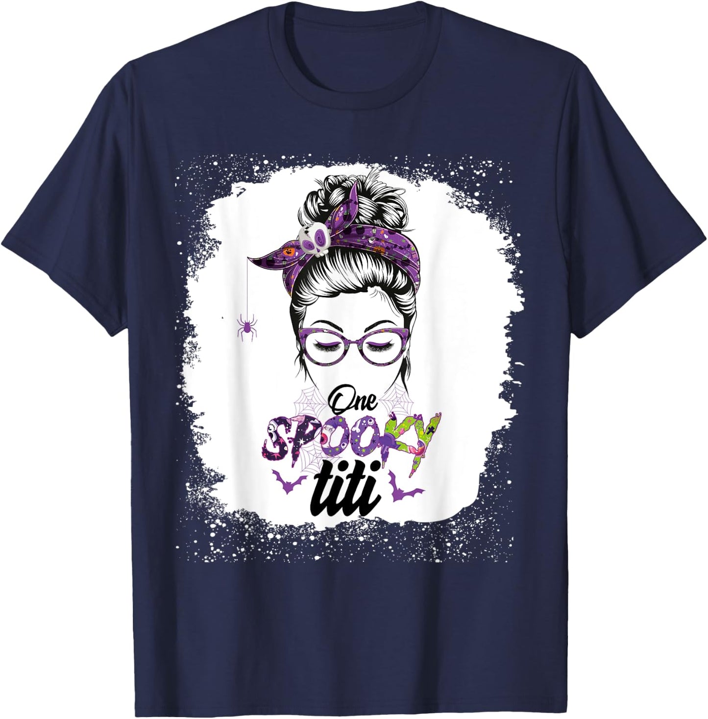 One Spooky Titi Bleached Messy Bun Funny Halloween Women T-Shirt - T-Shirt | Navy